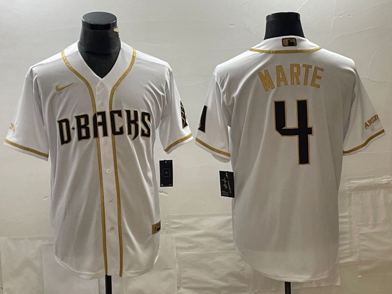 Men Arizona Diamondback 4 Marte White gold Game Nike 2023 MLB Jersey